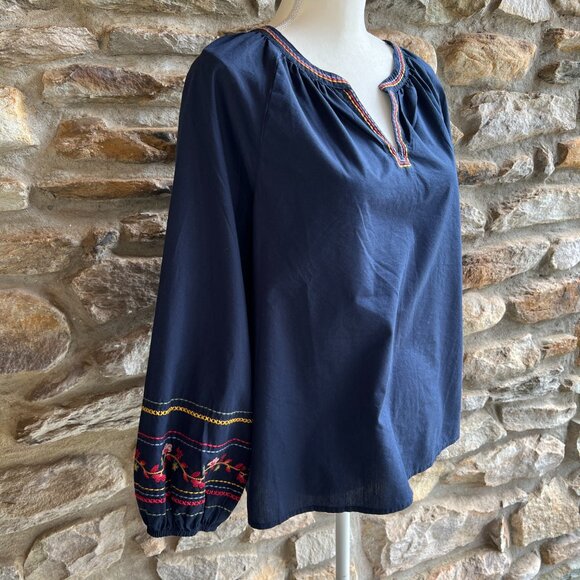 NAUTICA JEANS CO. Embroidered, Navy Blue, Peasant Top, Blouse Sz Small, S NWT - Picture 5 of 12